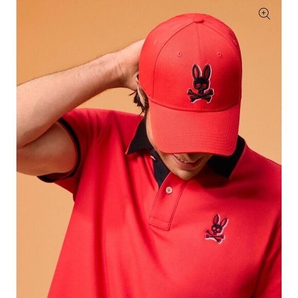NWT $48 Psycho Bunny Men's Red Hibiscus Embroidered Big Bunny Baseball Cap S12 - Picture 5 of 12